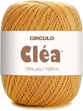 Circulo Clea Yarn Crochet Thread Fine Size 10-8/2 Perfect for Weaving - 100% Mercerized Brazilian Cotton Pack of 1 Ball 5.3 oz, 1094 yds - Color 7030 - Mustard