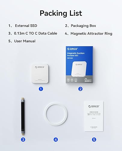 Miniatura 8 de ORICO SSD externo magnético de 1 TB, aleación de aluminio, hasta 2000 MBs, 4K 120 Hz ProRes HDR Record and Store, unidad de estado sólido externa,