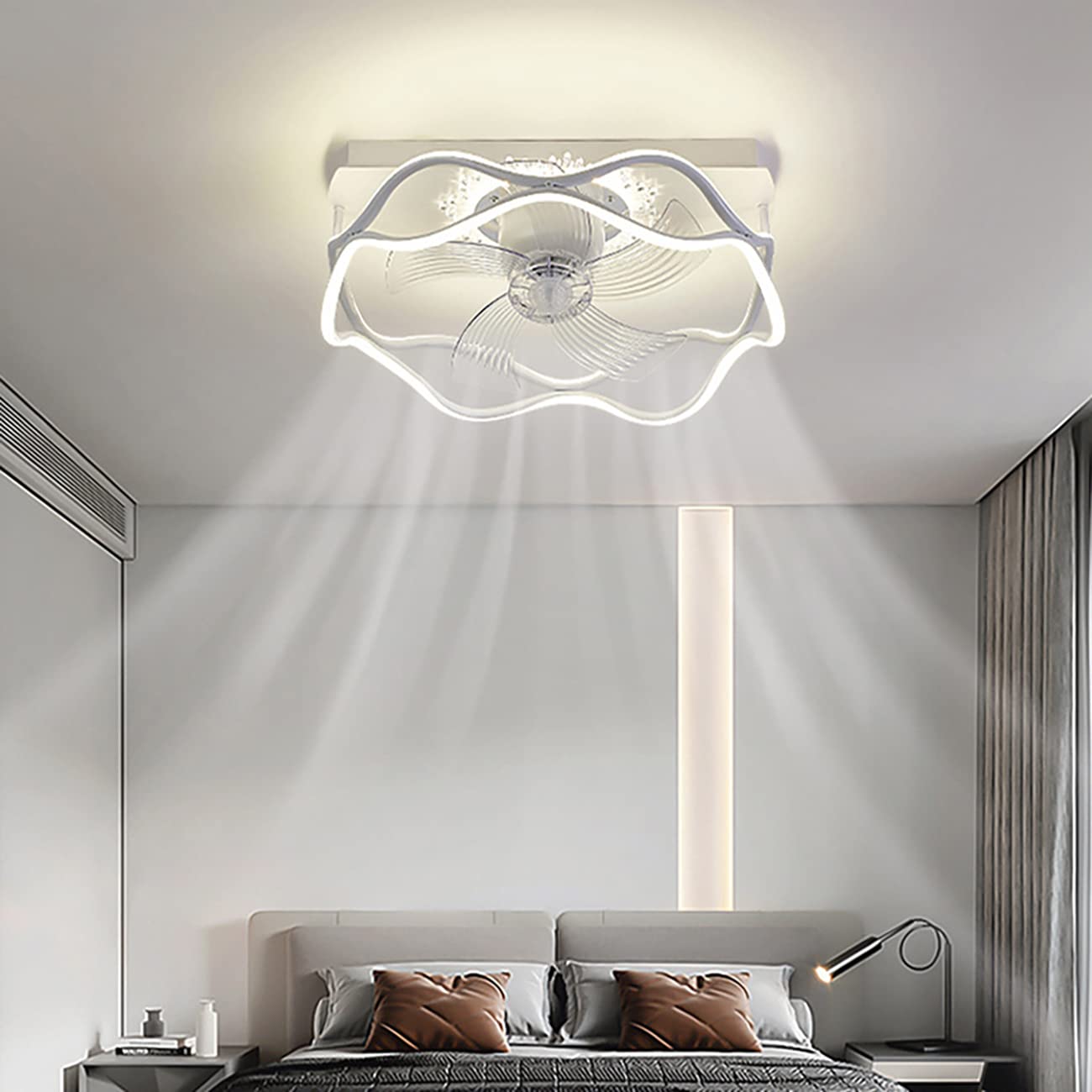 HXYSXHJUO Fan Lights, 60W Fans with Ceililights Silent Reversible Remote Control Led 360°Shakihead Ceilifan Lights Timer for Bedroom Liviroom Diniroom Lighting/White/3*L