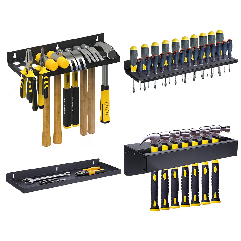 UNICRAFTALE 4 Ensemble 4 Style Montage Murale Ensemble de Rangement d'Outils à Main Organisateur de Tournevis Noir avec Fixations Métal Porte Pinces Acier Carbone avec Trous Rangement d'Outils Utility