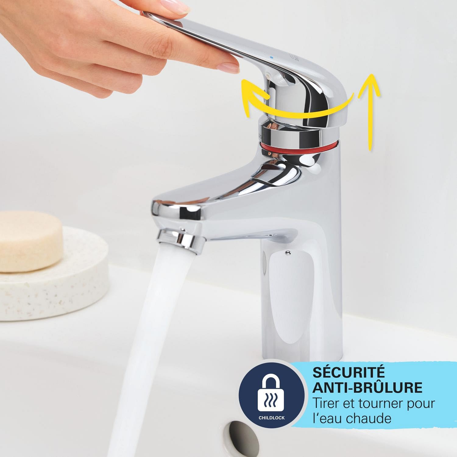 GROHE QUICKFIX - SWIFT, Mitigeur lavabo, avec bonde de vidage Clic-Clac, Sécurité enfant, outil de montage fourni, Economie d'eau, Taille S, Chromé, 24319001