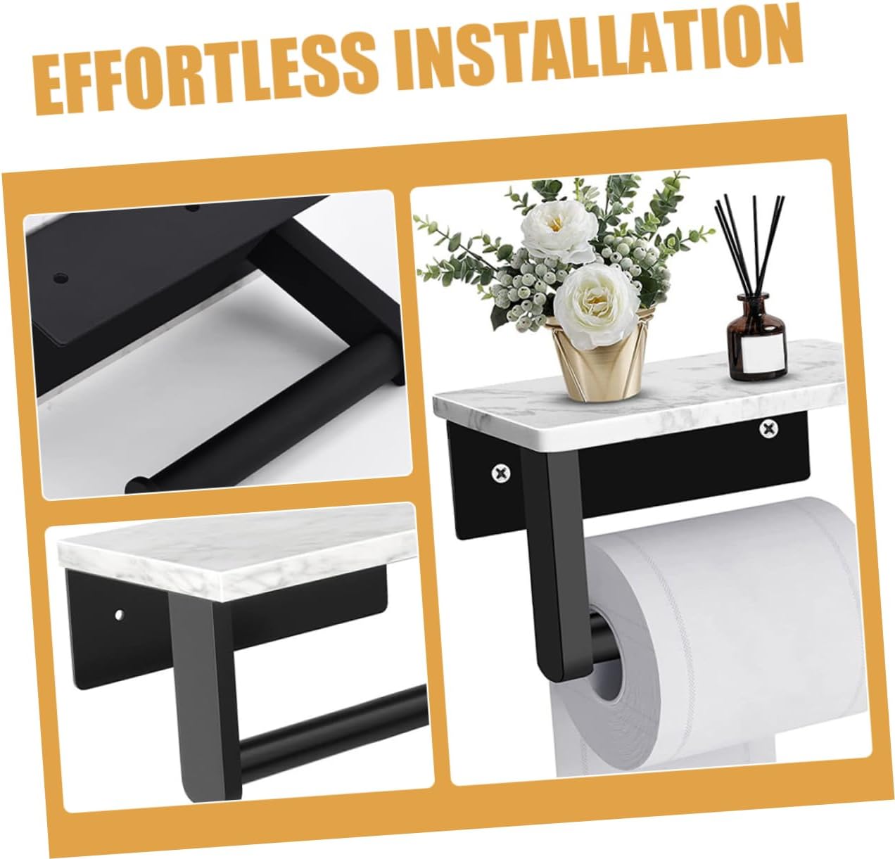 Stainless Steel Marble Toilet Paper Holder Shelf Elegant Wall Mount Bathroom Paper Rack for Storing Napkins and Toiletries Easy Installation Finish