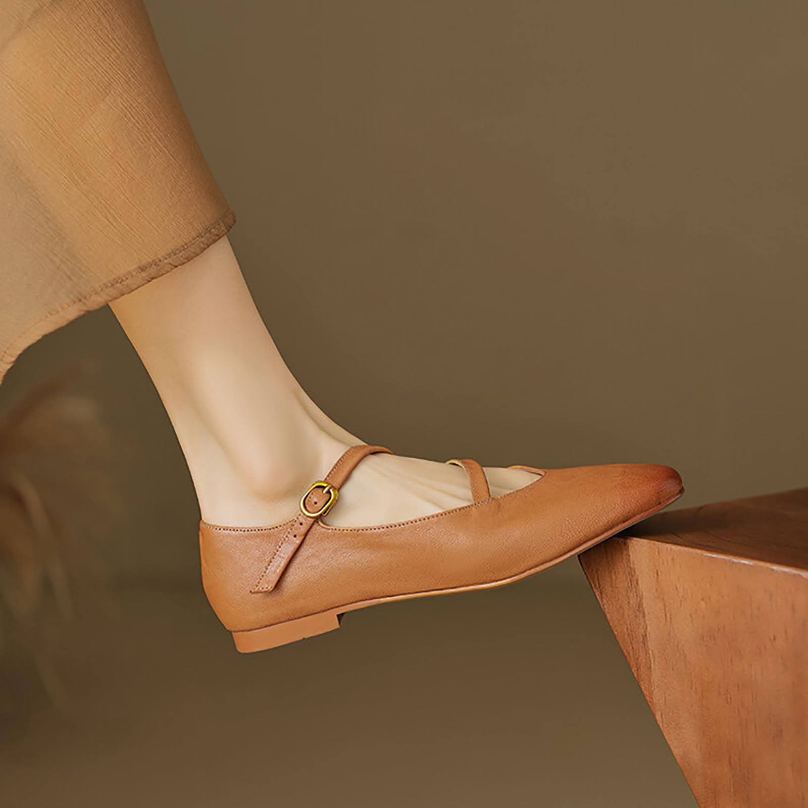 Scarpe Mary Jane da Donna con Punta Tonda, Comode Ballerine in Vera Pelle con Cinturini Regolabili con Fibbia, Eleganti E Casual, Slip-on