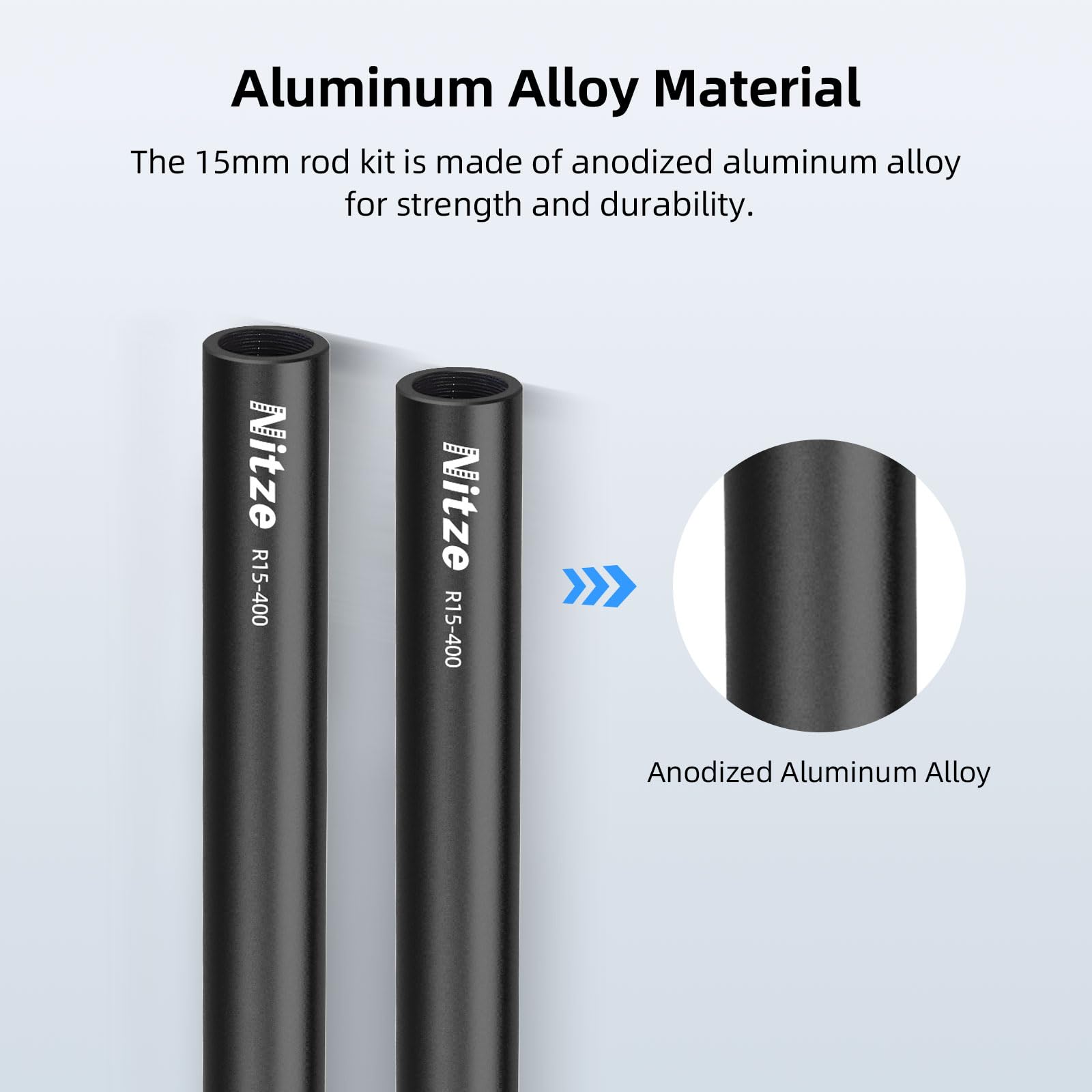 Nitze 15mm Rod 40 cm, 16 Zoll 15mm-Kamera-Aluminiumlegierung-Rod mit M11 Innengewinde für Kamera Rig Matte Box Follow Focus 15 mm Stangensystem (2 Stck.) - R15-400