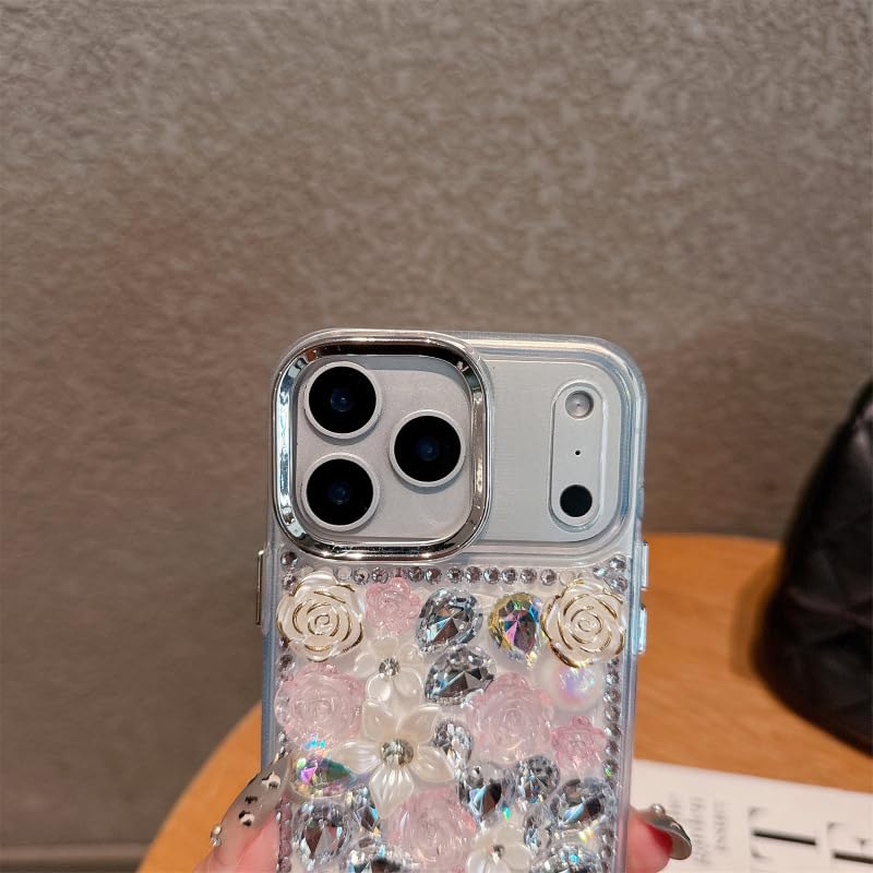 Coque iPhone 17 Pro rose en strass idéale pour sorties et soirées