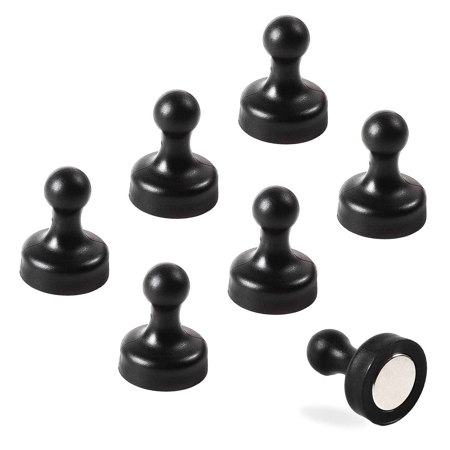 7 x Extra Strong Magnetic Push Pins Neodymium Magnets - Perfect for Maps, Whiteboards, Memos, Fridges, Homes, Schools and Offices [Assorted Colours] (Black, Large (7 Pins))