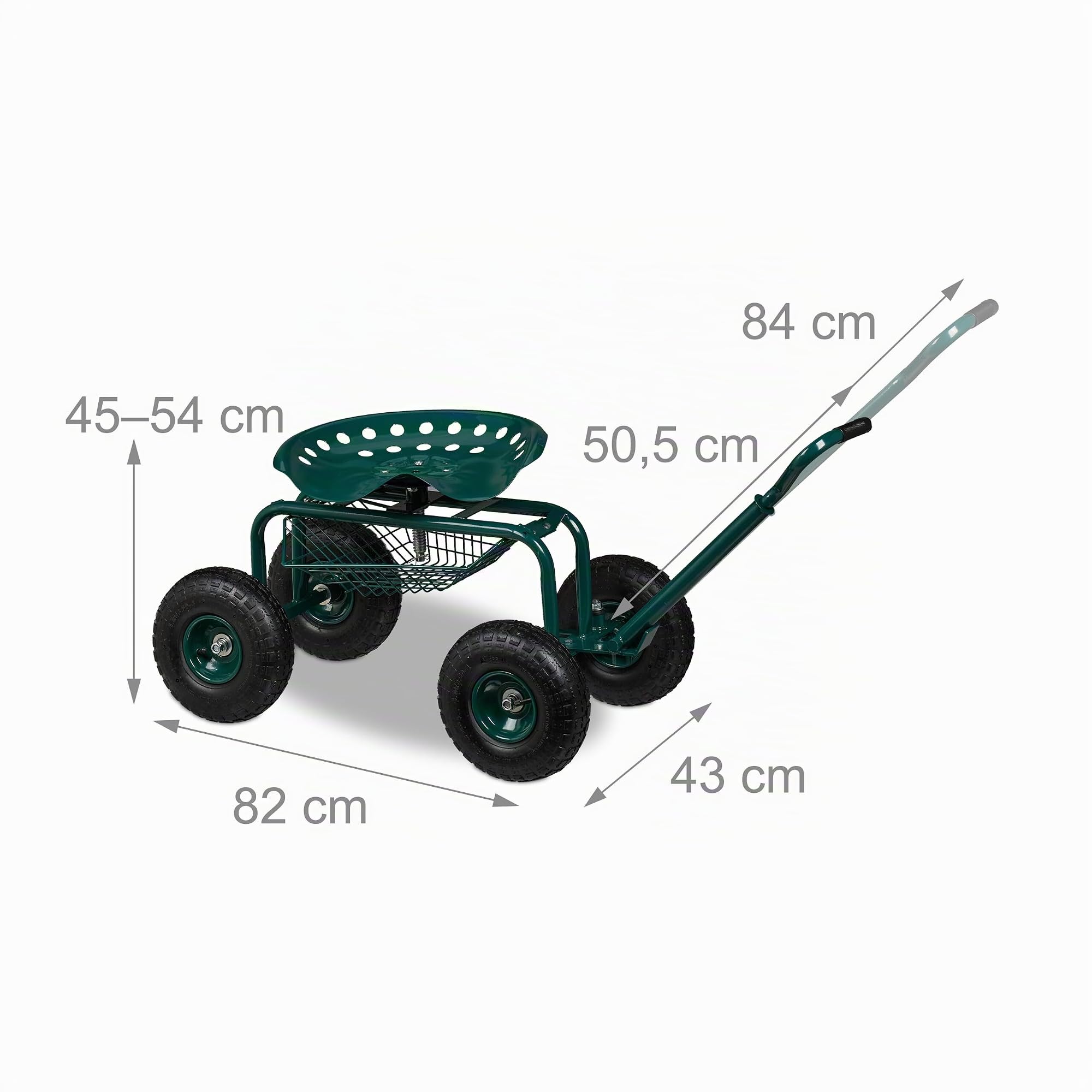 Relaxdays Sgabello Giardinaggio con Ruote, Carrello Portautensili Giardino, Altezza Regolabile, 150 kg, Acciaio, Verde