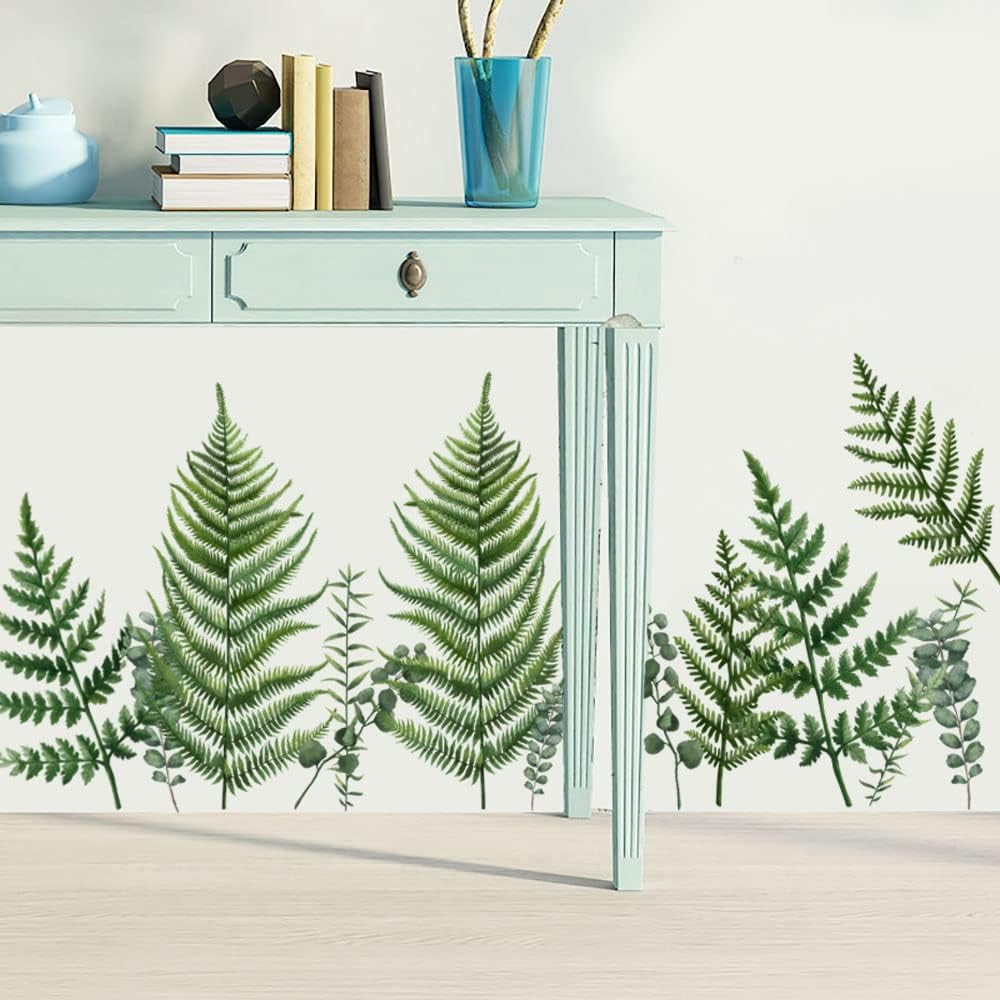 Runtoo Large Fern Leaves Wall Art Stickers Green Plant Vine Wall Decal Living Room Bedroom Nursery Wall Decor - Image 2