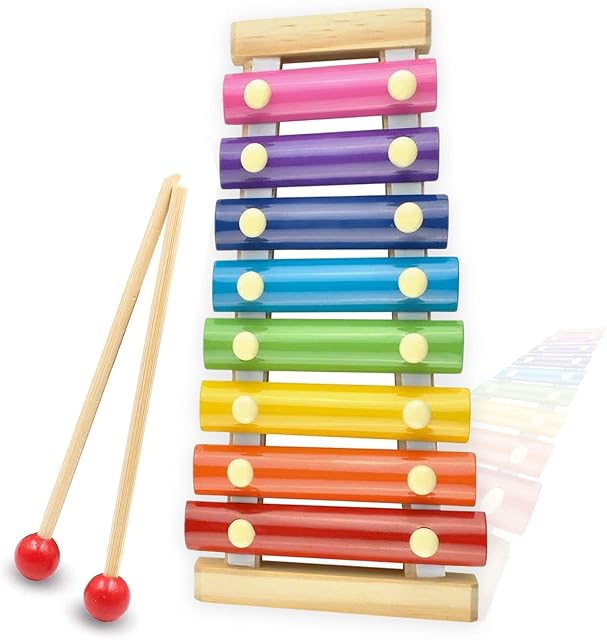 Xylophone for kids, Natural Wooden Toddler Glockenspiel Baby Puzzle Musical Toy Octave Xylophone Wooden Base Learning Educational Musical Instruments