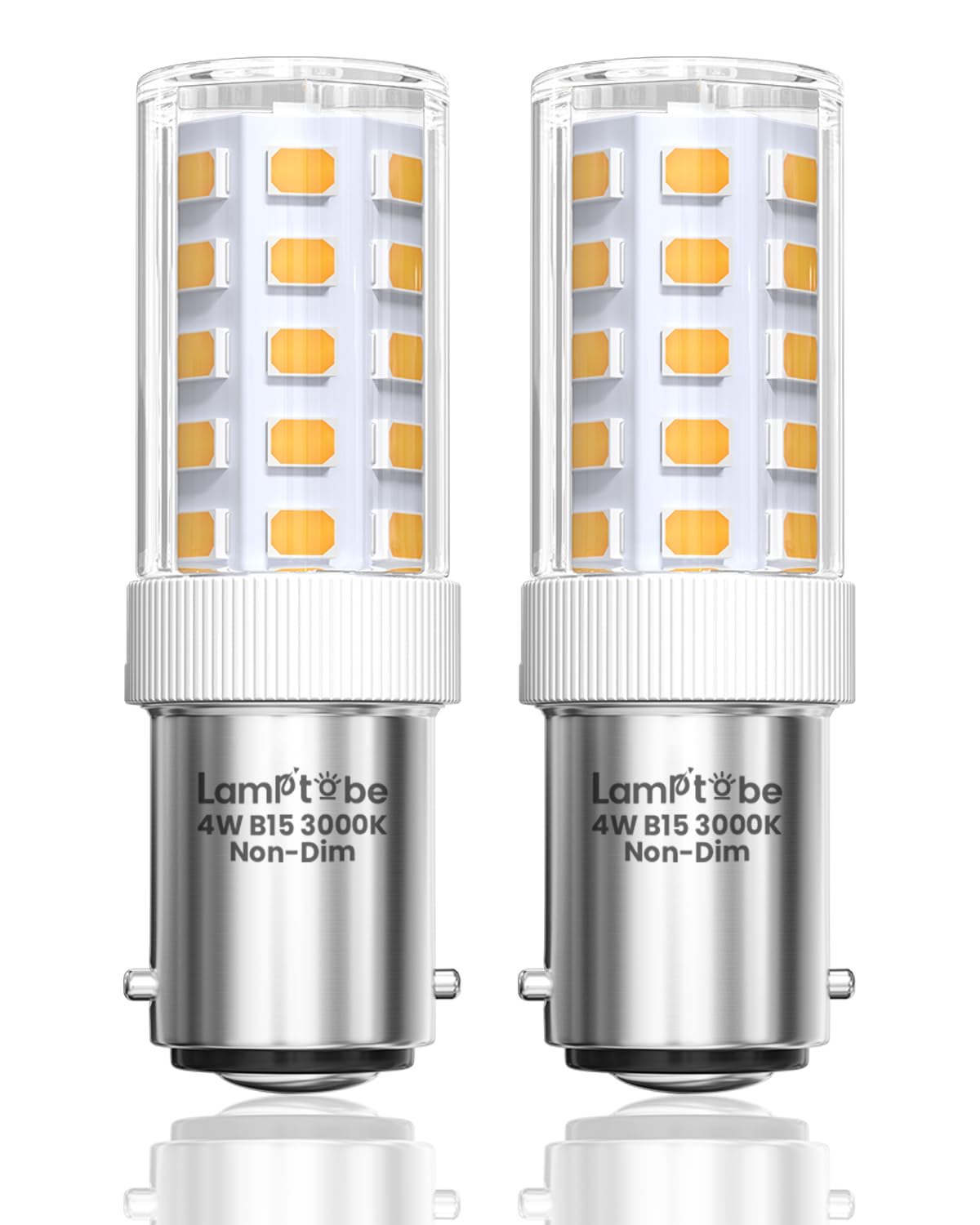 Lamptobe Sewing Machine Light Bulb 4W B15 Small Bayonet Light Bulb Warm White 3000K, 40W Equivalent, AC 220-240V, Ba15d Double LED Bulbs for Sewing Machine, Refrigerator, Appliance Lamps, 2 Pack