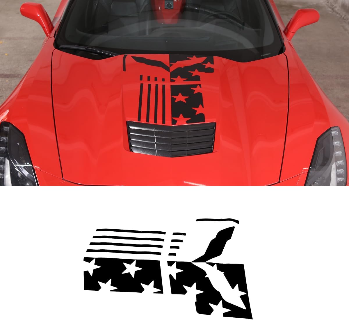 Suitable for Chevrolet Corvette C7 Z06 2014 to 2020 Car Sticker Decoration Front Hood Center Position Sticker Stingray Logo Style Corvette Stickers (Version C - Black)