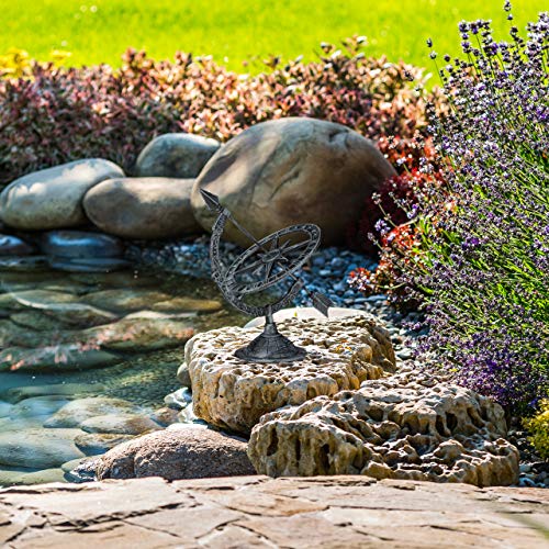 Relaxdays Sonnenuhr Garten, Gusseisen, Schattenuhr antikes Design, wetterfest, Gartendeko, HxBxT: 27 x 26 x 18 cm, grau