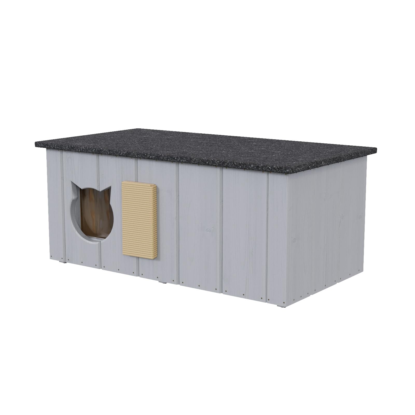 QLS Katzenhaus aus Holz mit Vorraum isoliert 86 x 47 cm Grau
