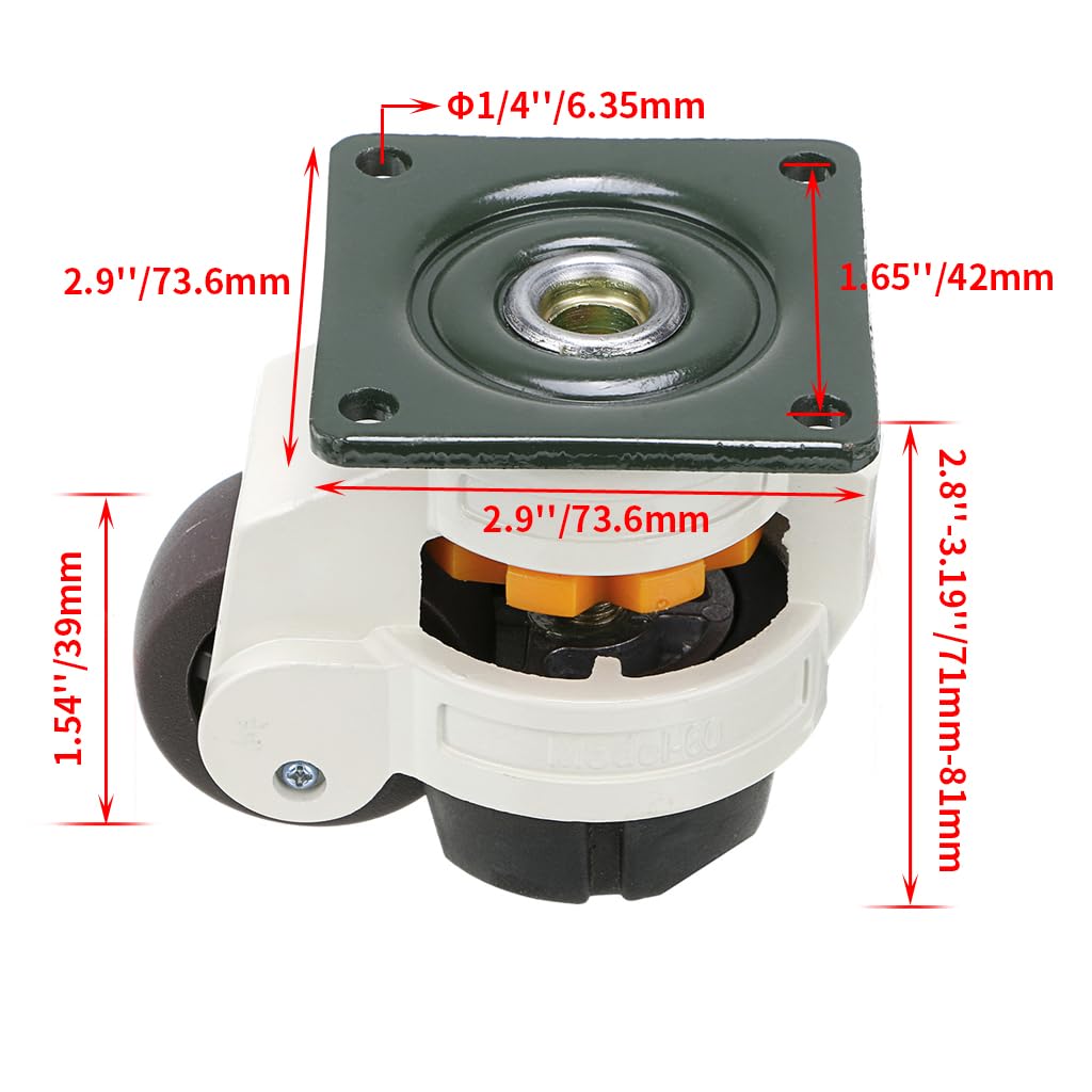 Trolley Wheels 4-Pack Adjustable Leveling Casters - 50mm Wheels With ...