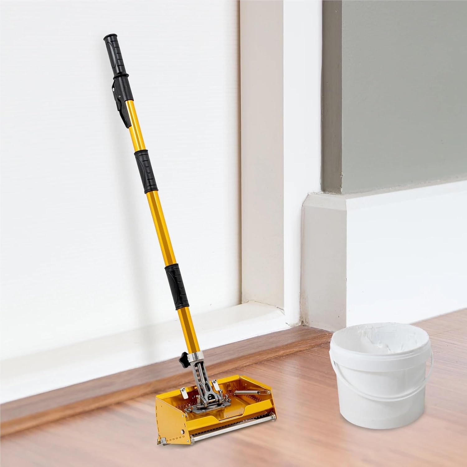 Drywall Flat Finishing Box Professional Drywall Tool With Adjustable Handle - Leak-Proof Mud Pan For Painting & Wall Repair