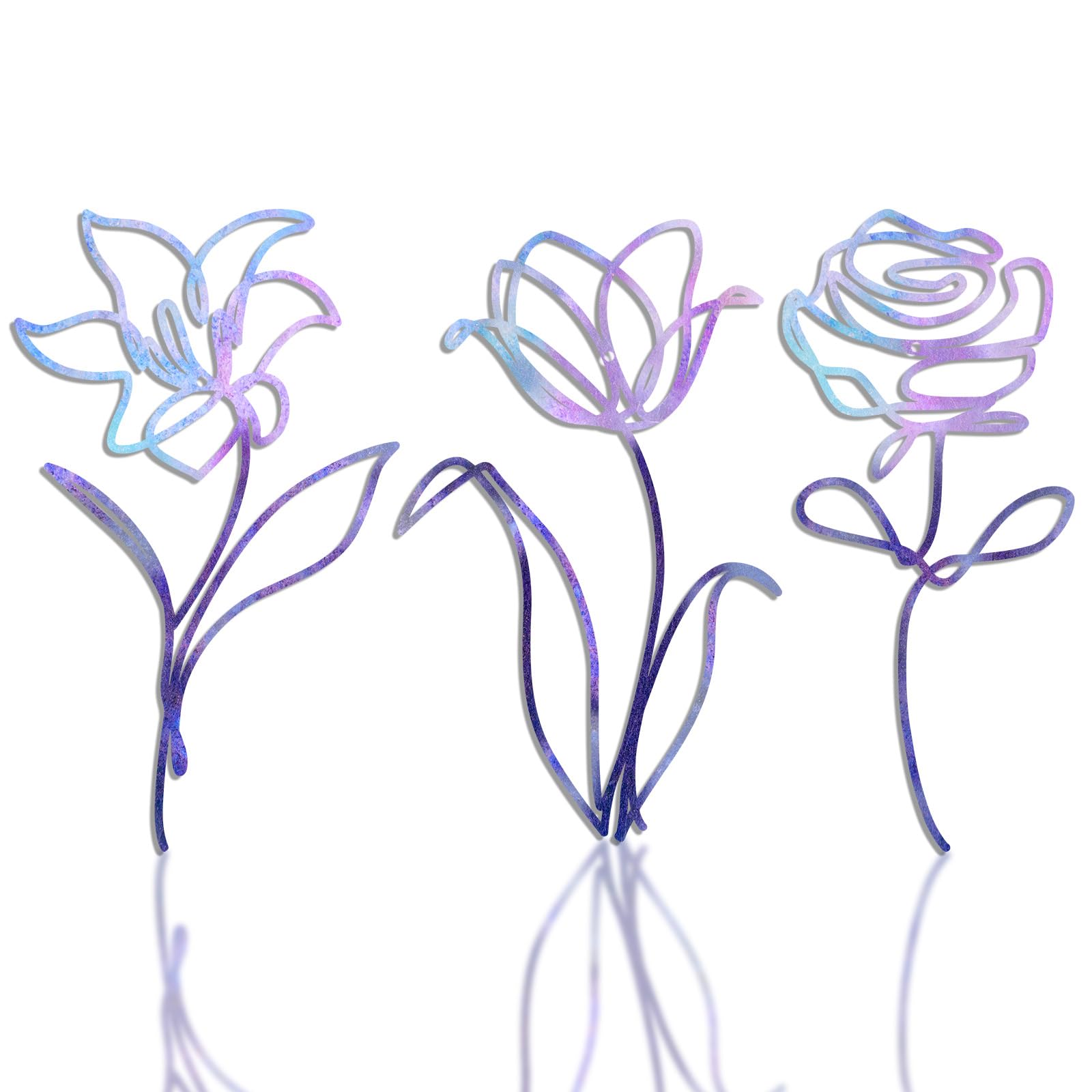 Oubasa 3 Pieces Metal Flowers Wall Arts Decor, Rustic Farmhouse Metal Wall Art Purple Minimalist Floral Decor for Bathroom Kitchen Bedroom Living Room, 6x10 Inches - Housewarming Gifts โ image 1