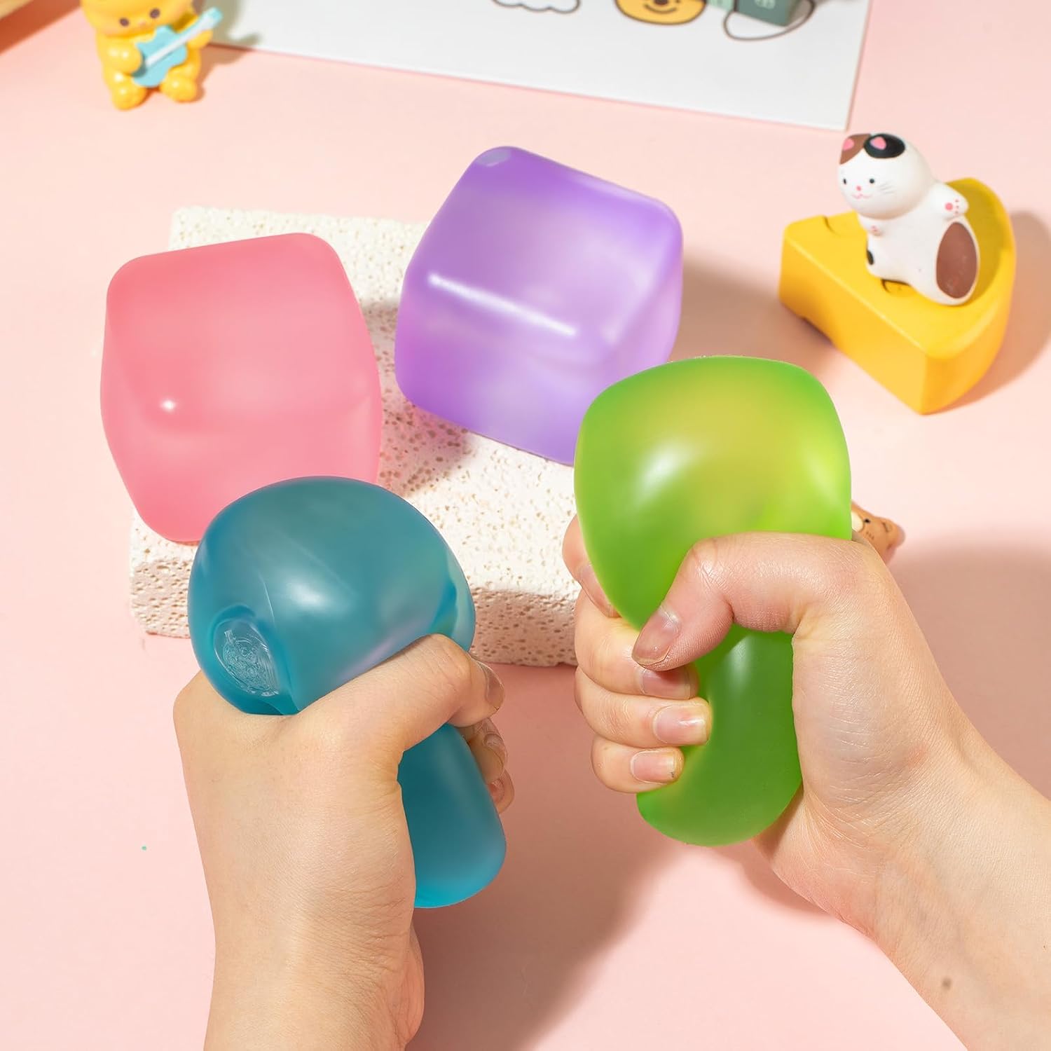 Stress Cube Squishy Toy, Soft Slow Rising Squishy Stress Ball, Sensory Fidget Toy for Adults & Kids, Anxiety Relief Squeeze Desk Toy, Blue 2.17''