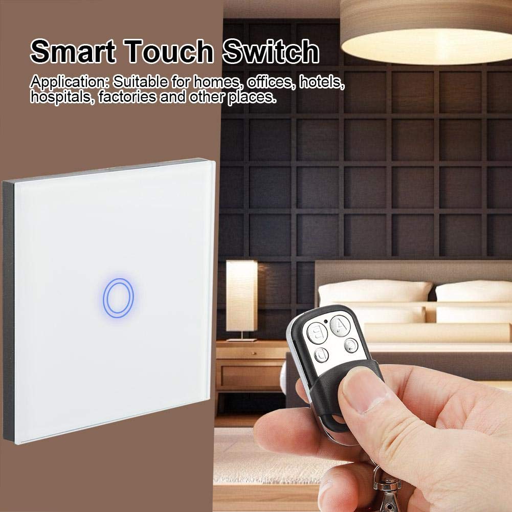 Smart Touch Light Switch, 1 Way Tempered Glass Panel Wall Light Smart Touch Switch with Wireless Remote Control (White) - Image 4