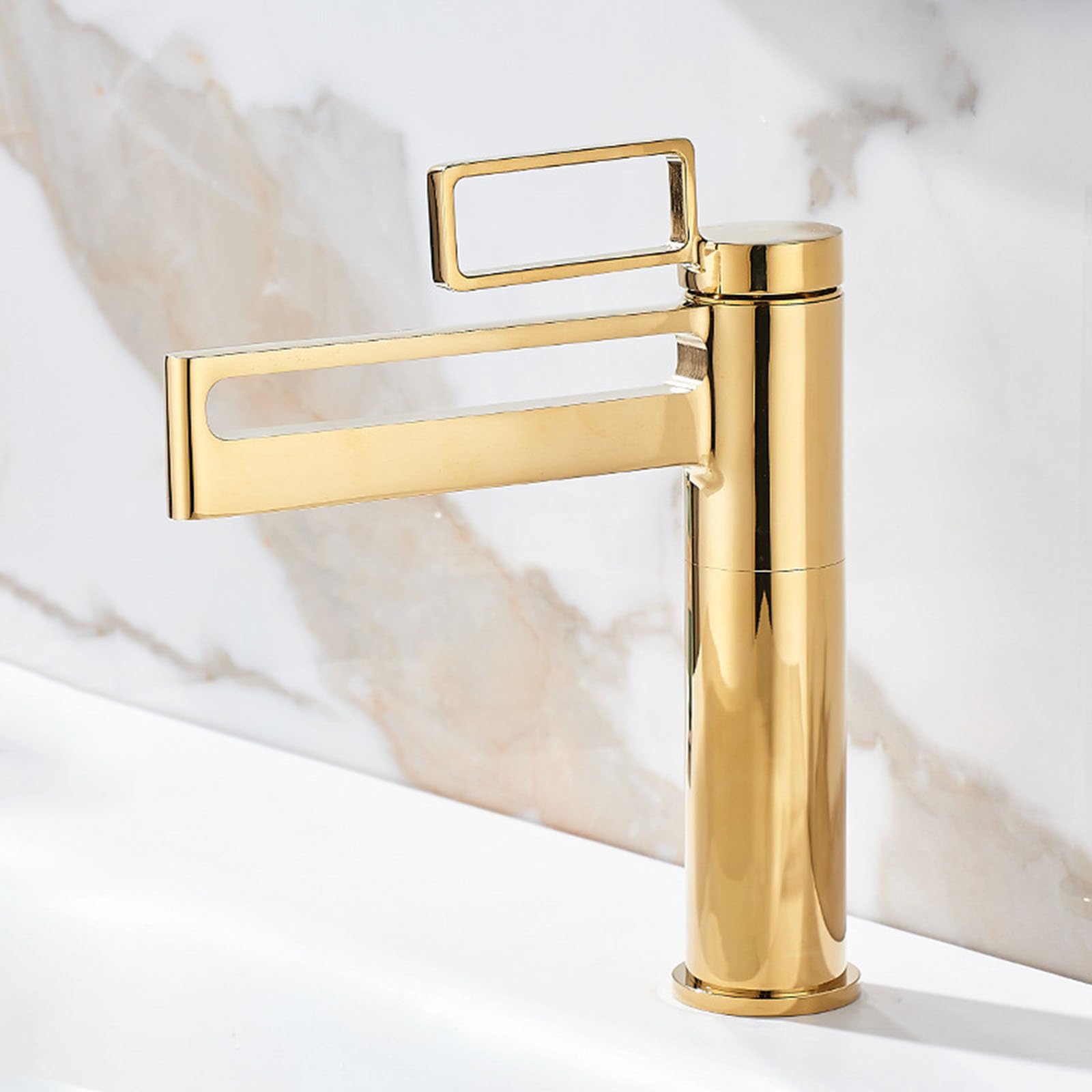 Nfusrxmbk Gold Modern Mixer Tap Bathroom Sink Waterfall Basin Tap Single Lever Brass Hot And Cold Short