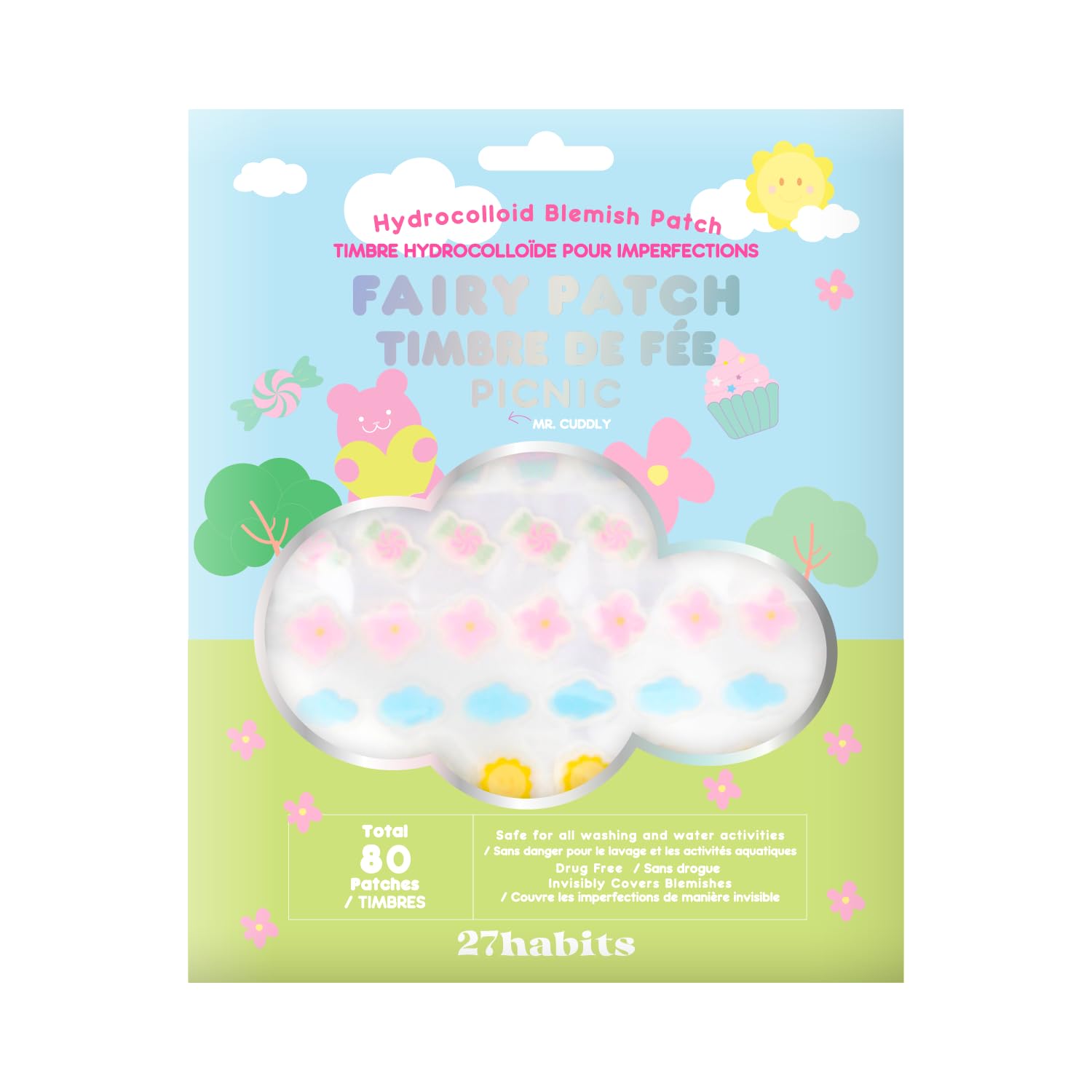 27habits Fairy Patch Picnic - fast-absorbing colorful hydrocolloid patches for spots and blemishes, 80 patches, Korean skincare