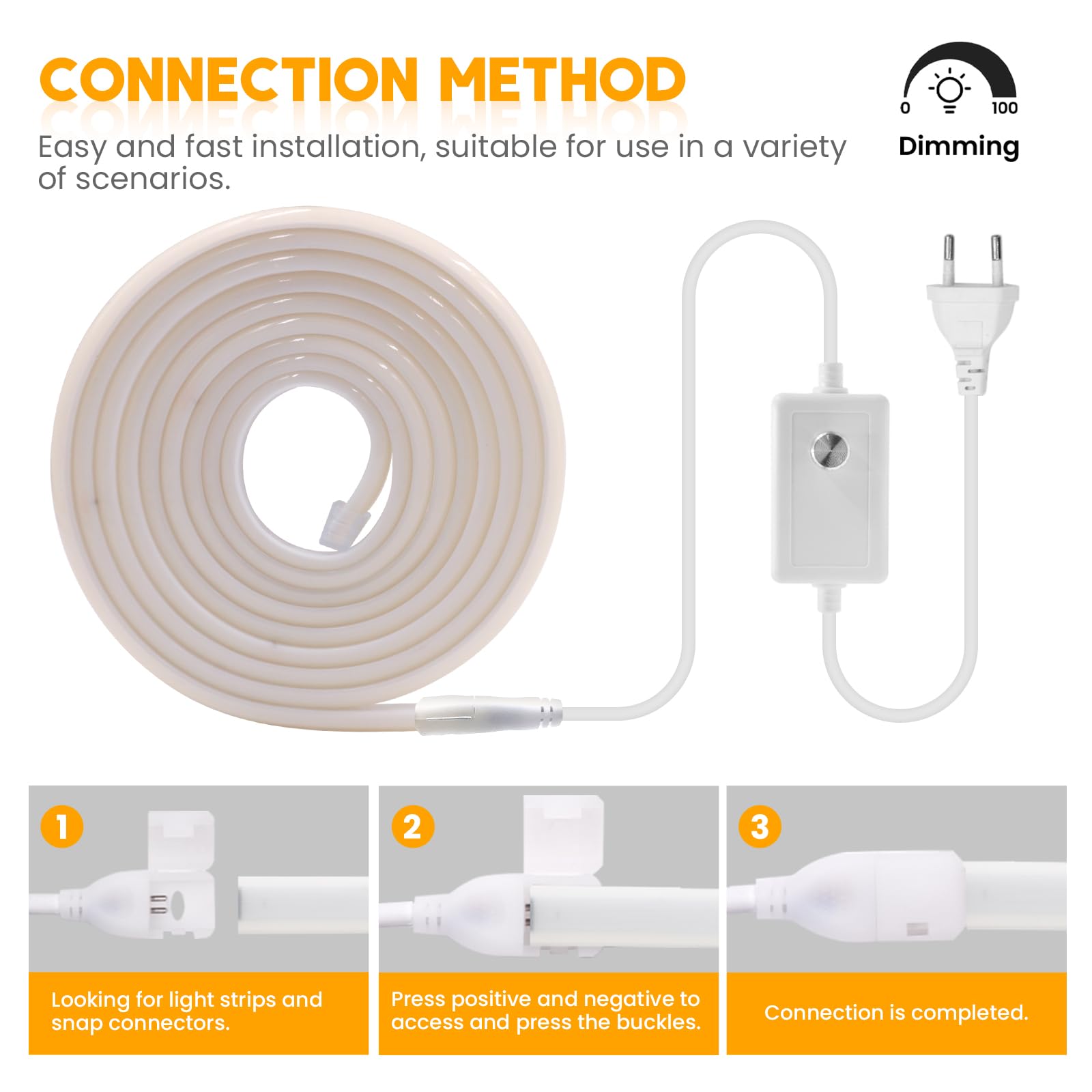 230V COB LED Streifen Neon Strip Light, 288leds/m Dimmbar 50cm Schnittbar IP67 Wasserdicht 220V Flex Lichtband LED Schlauch für DIY TV, Küche, Wohnzimmer, Außendekoration