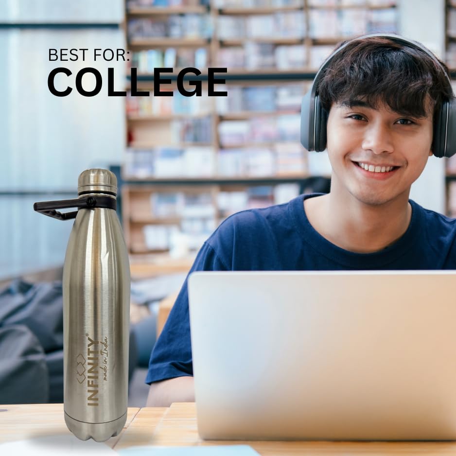 Image of Infinity Ace Vacuum Insulated Stainless Steel Bottle | 24 Hrs Hot & Cold | for Office | Travel | Sports | College | School | 2200 ml Silver Shade | Leak Proof | Lightweight | Sleek Design |