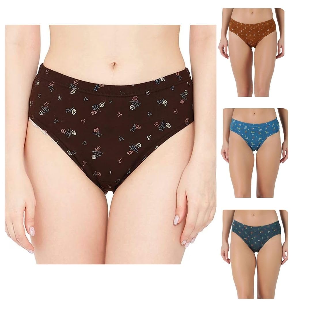Sri GV Women Printed Cotton Panties | Soft Breathable Fabric with Stretchable Elastic Waistband and Full Coverage | Skin Friendly Innerwear | Print and Color May Vary (Multicolor) Pack of 4-picture-18