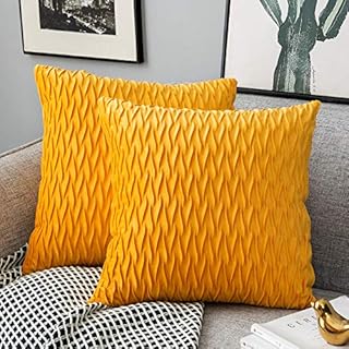 Yamonic Pack of 2 Cushion Cover Super Soft Velvet Pillow Covers Square Decorative Pillowcase for Sofa Bed Couch Bench, 18 x 18 inch, Yellow