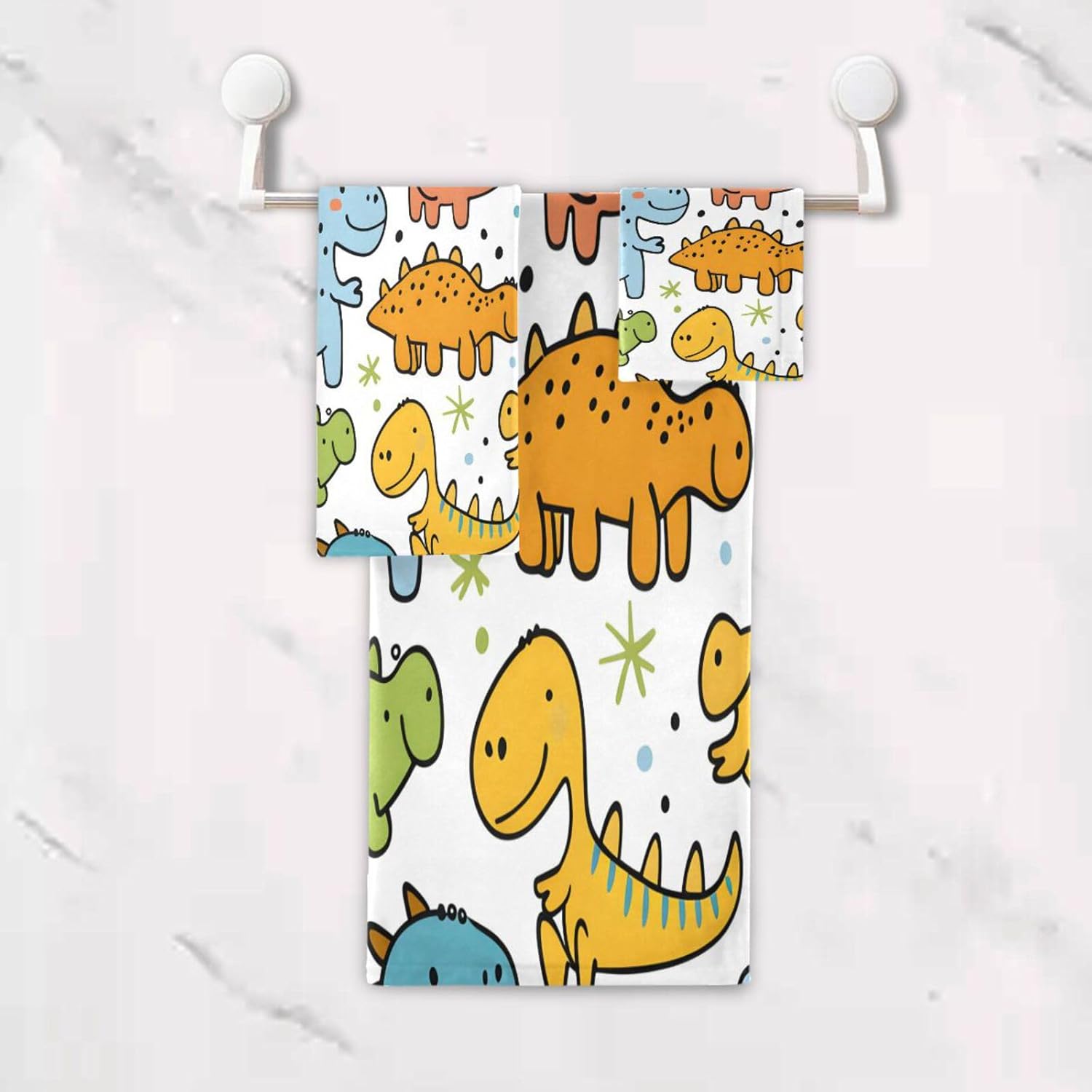 ALAZA Funny Dinosaurs Bath Towel Set Luxury Decorative Set of 3, 1 Bath Towel 1 Hand Towel 1 Washcloth Soft Multipurpose for for Bathroom Hotel Gym Yoga Spa