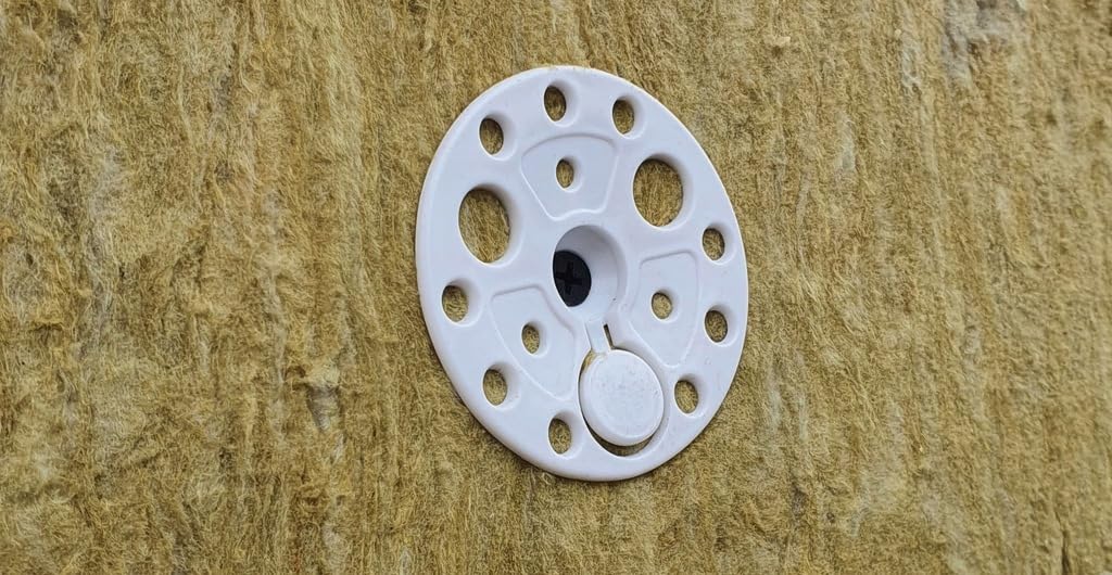 Placa aislante con tornillos para madera, 6 x 220 – 100 unidades, arandelas de 60 mm para fijación y soporte de todo tipo de placas y placas de aislamiento suave a medio, distribución de carga