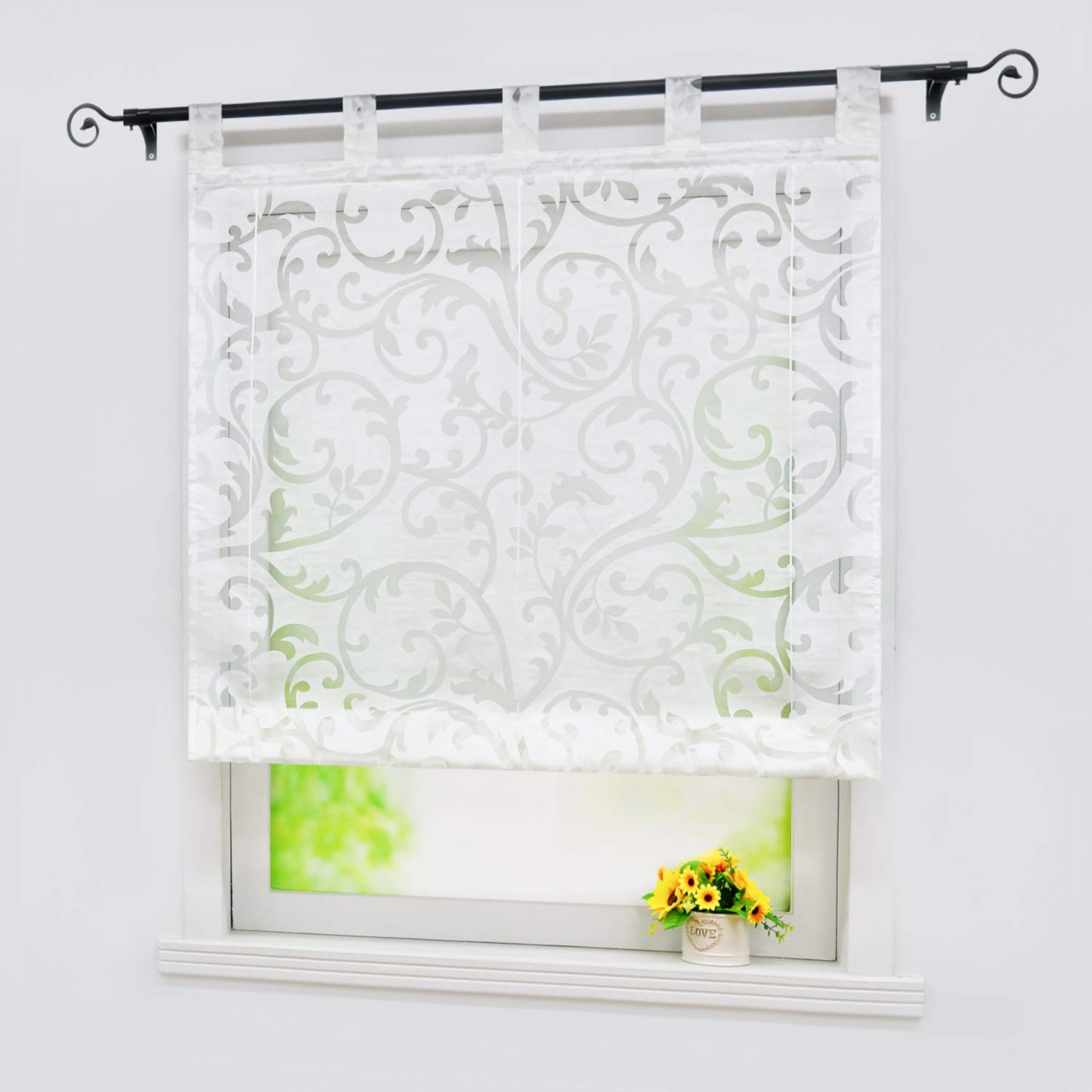 Store romain transparent avec passants, moderne, blanc, 140 x 150 cm, 1 pièce