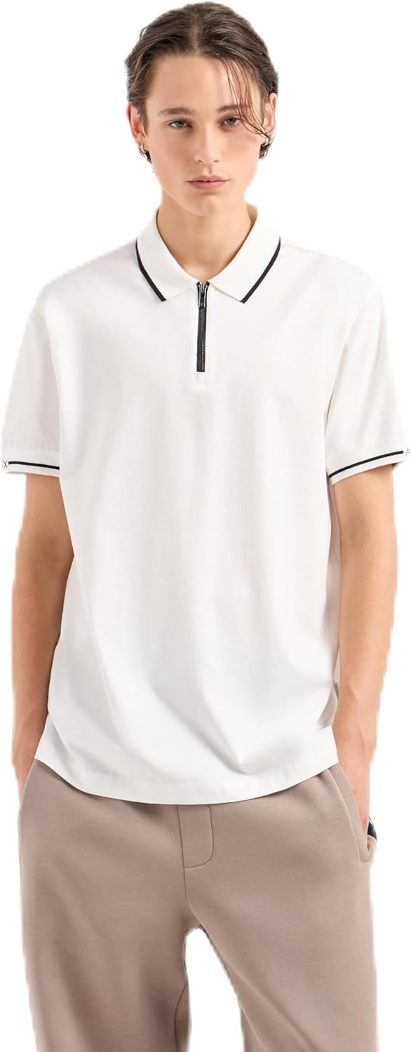 Armani Exchange Men's Tipped Mercerized Cotton Regular Fit Zip Up Polo
