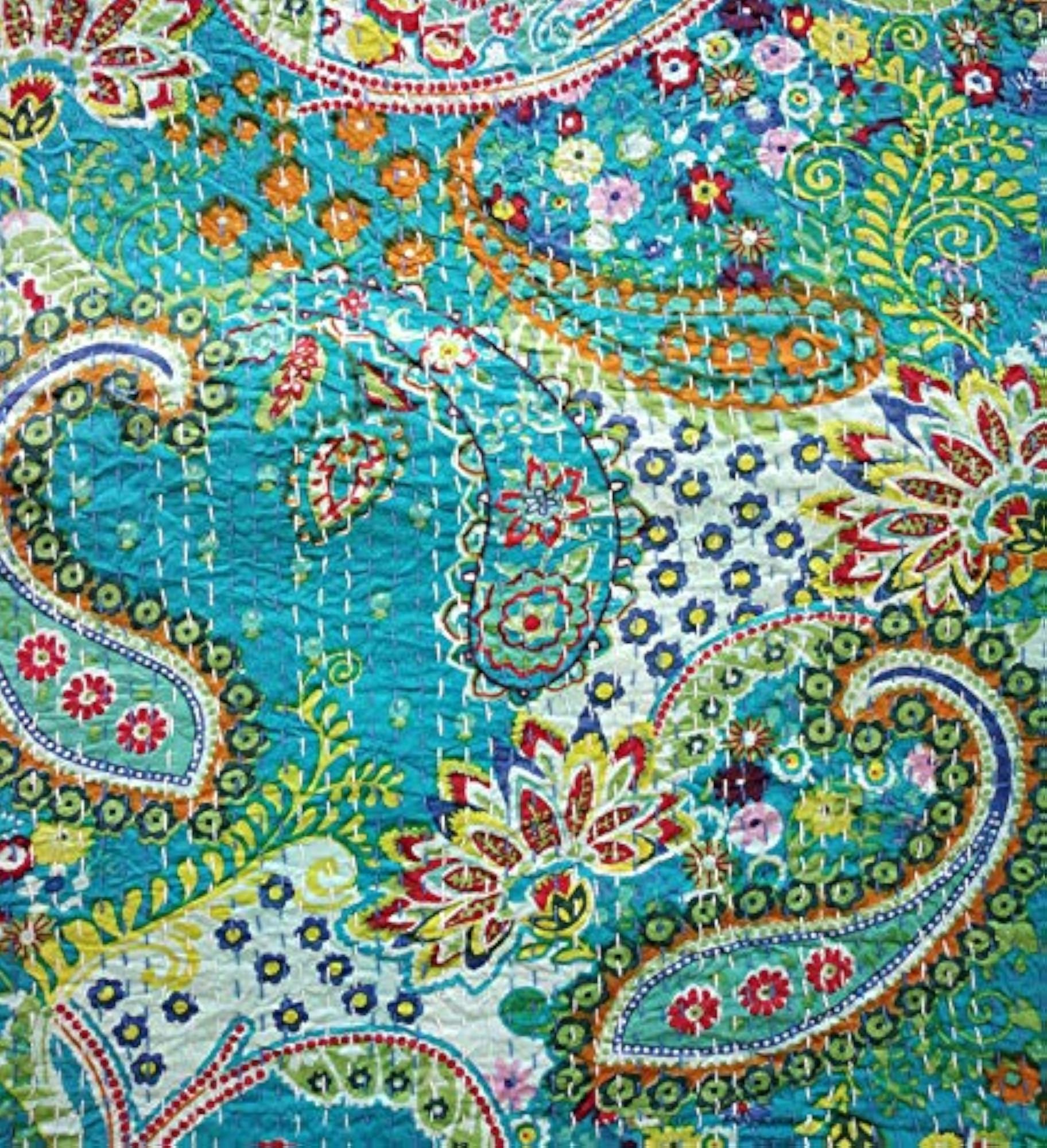 Rajasthani Handmade Cotton Kantha Quilt, Multicolour