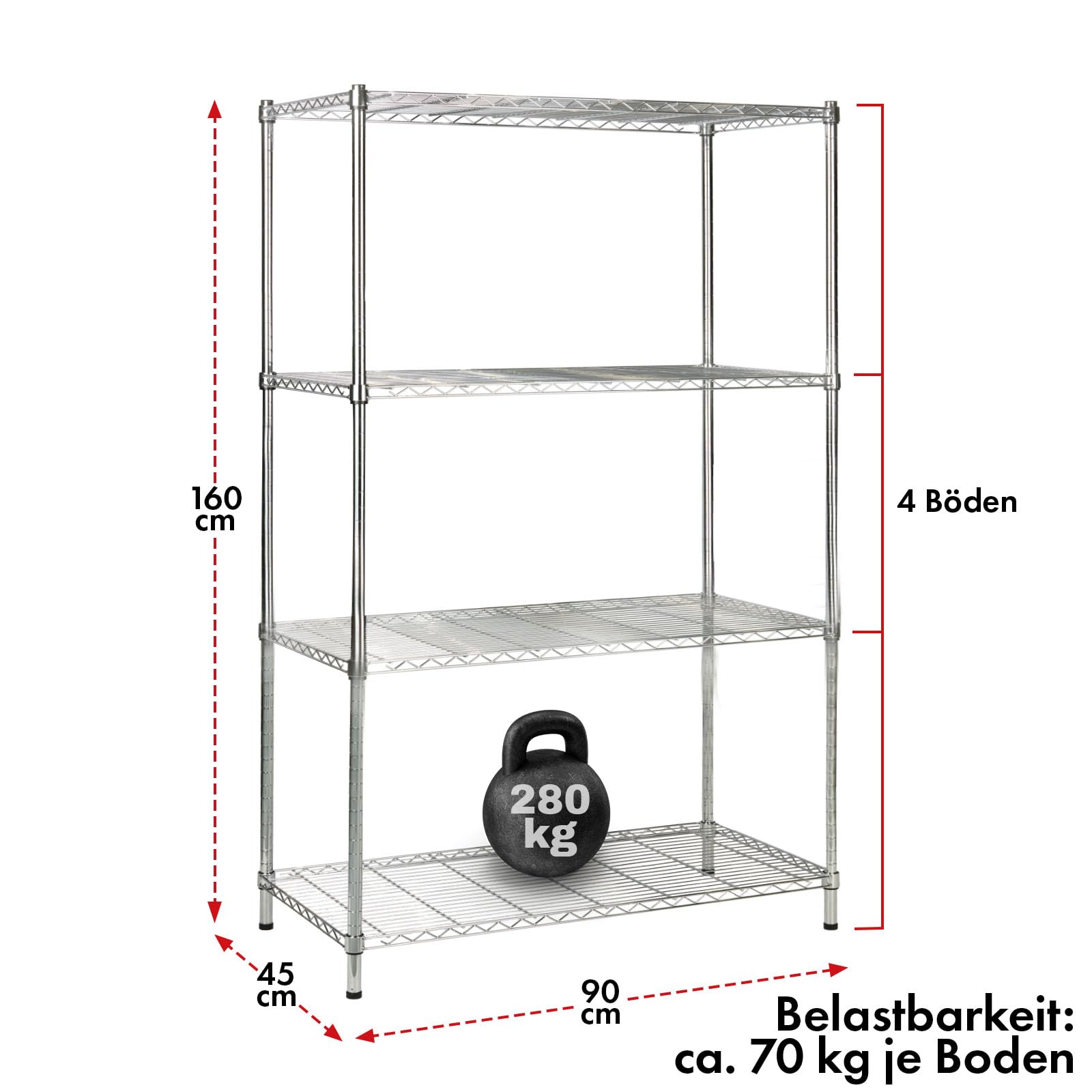 KARAT Metallregal dekoratives & Robustes Lagerregal, Kellerregal für Bad, Küche, Büro, Wohn- und Außenräume (90x45x160-chrome-everest ⌀ 22mm)