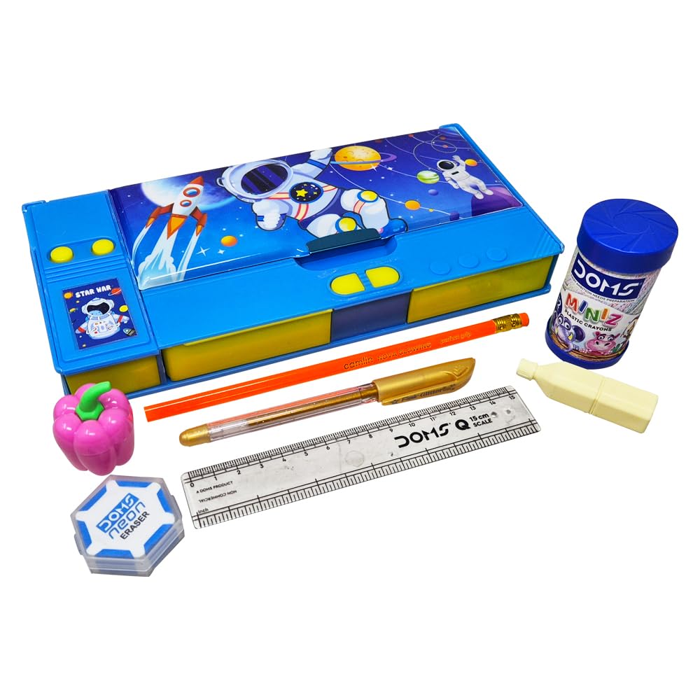 PARTEET Combo Space Printed Pencil Box Dual Side Magnetic Pencil Box with 1Pencil,1Scale, 1Glitter pen,1Eraser,1Sharpener,1Highligter and Mini Crayons for Kids-Stationary Organizer Pencil Box for Kids (B0DF2TW7YV) Amazon Price History, Amazon Price Tracker