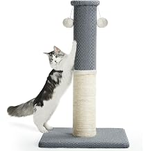 Made4Pets Tall Cat Scratching Post, Heavy Duty and Thicker Scratching Posts for Indoor Cats Adults, 33" Natural Sisal Cat Scratcher with Hanging Balls, Sturdy Base Cat Scratch Post, Light Grey