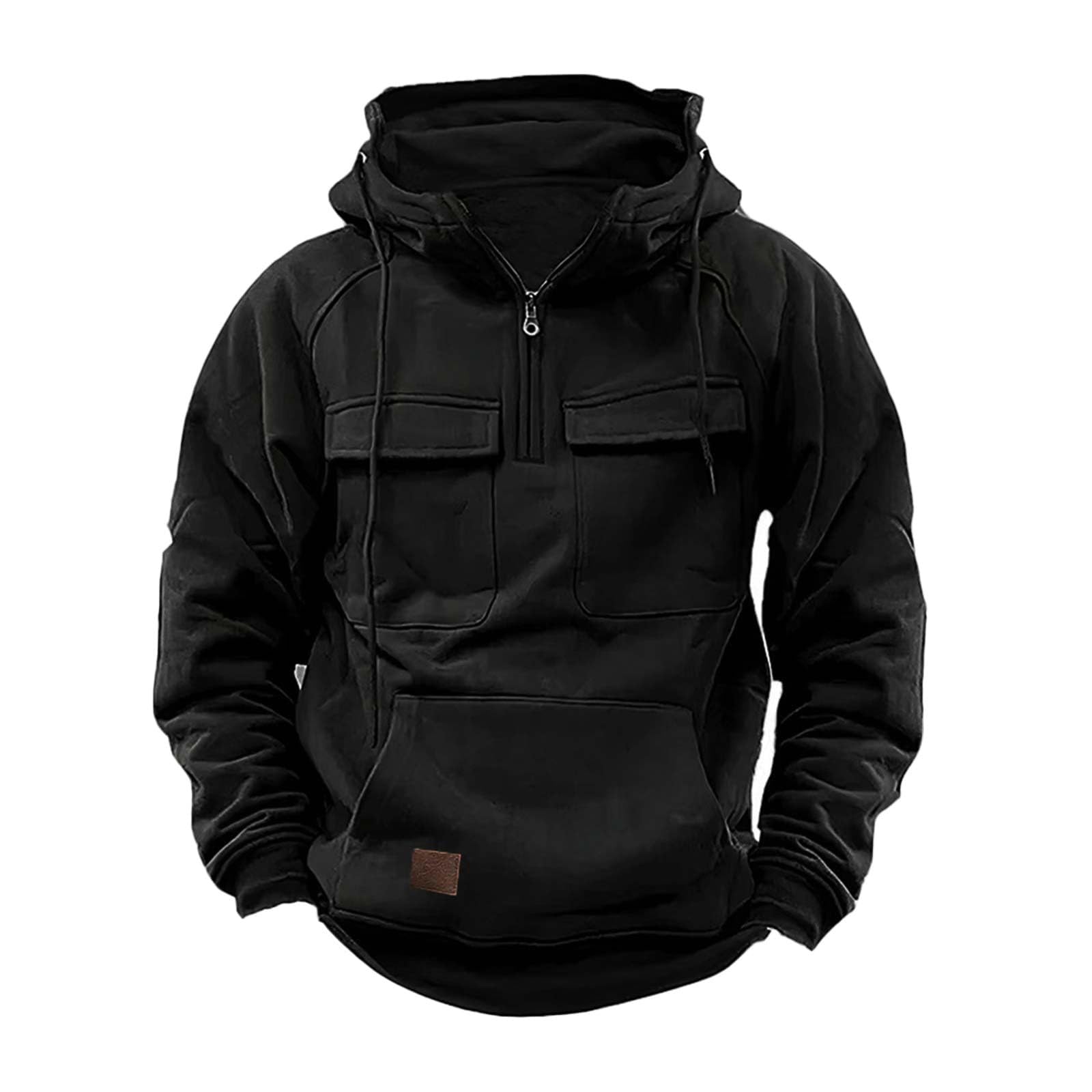 Męskie bluzy z kapturem Cargo, męska bluza taktyczna, bluza z kapturem z zamkiem błyskawicznym i kieszeniami, Czarny, XXL