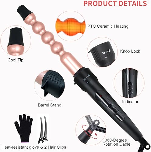 Miniatura 3 de UOWGA - Juego de varita rizadora 4 en 1 para cabello largo varillas de turmalina de cerámica intercambiables sin abrazadera de 12 pulgadas con