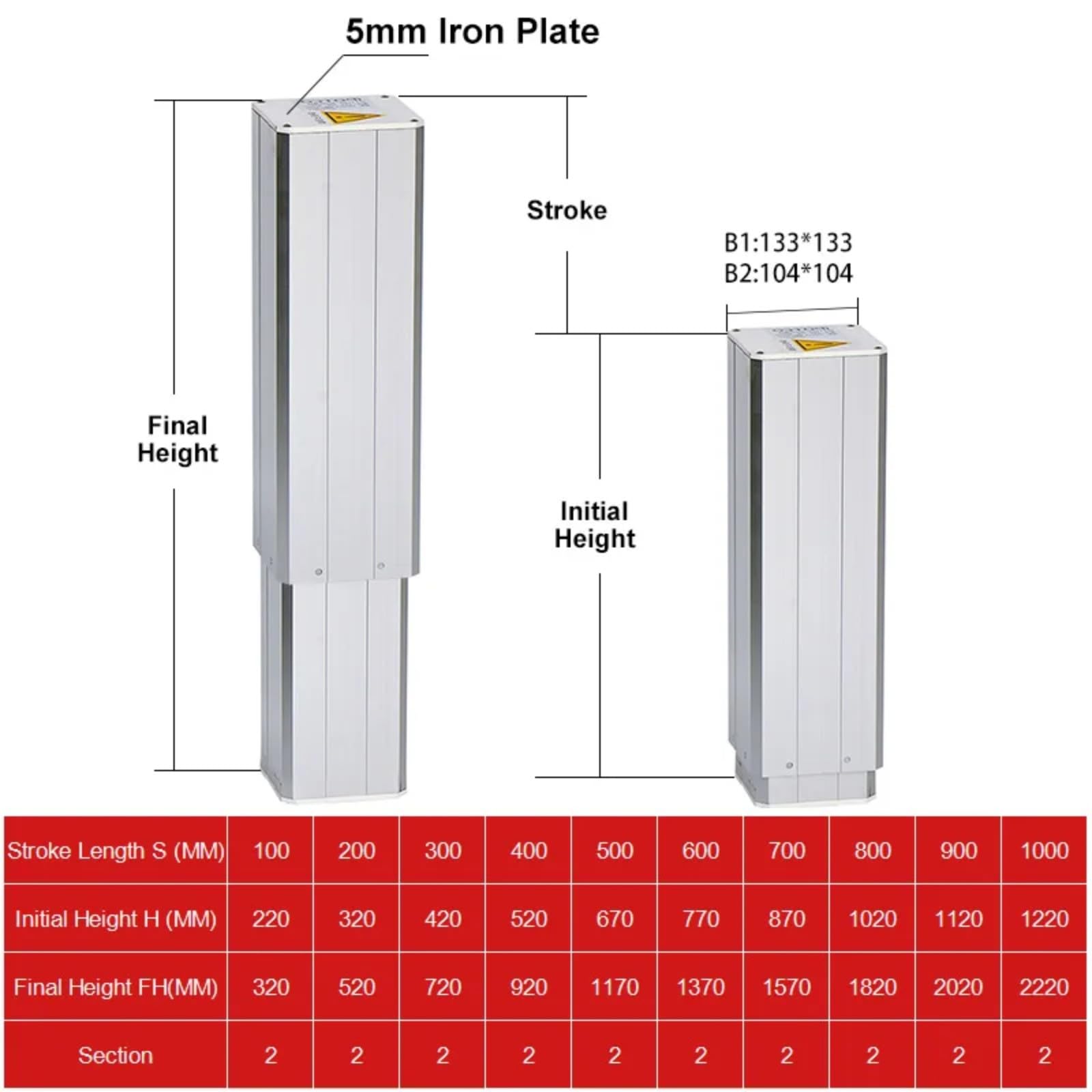 Hefttisch-Plattform 300MM 600MM 1000MM 900MM Stühle 2500N DC 12V 24V(200MM Itinerary DC24V 5MMS 2500N 1PC)