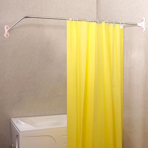 Miniatura 3 de BAOYOUNI Barra de cortina de ducha curvada con ventosas en forma de L para cortina de baño, barra de riel de metal expandible de 40.15 pulgadas x