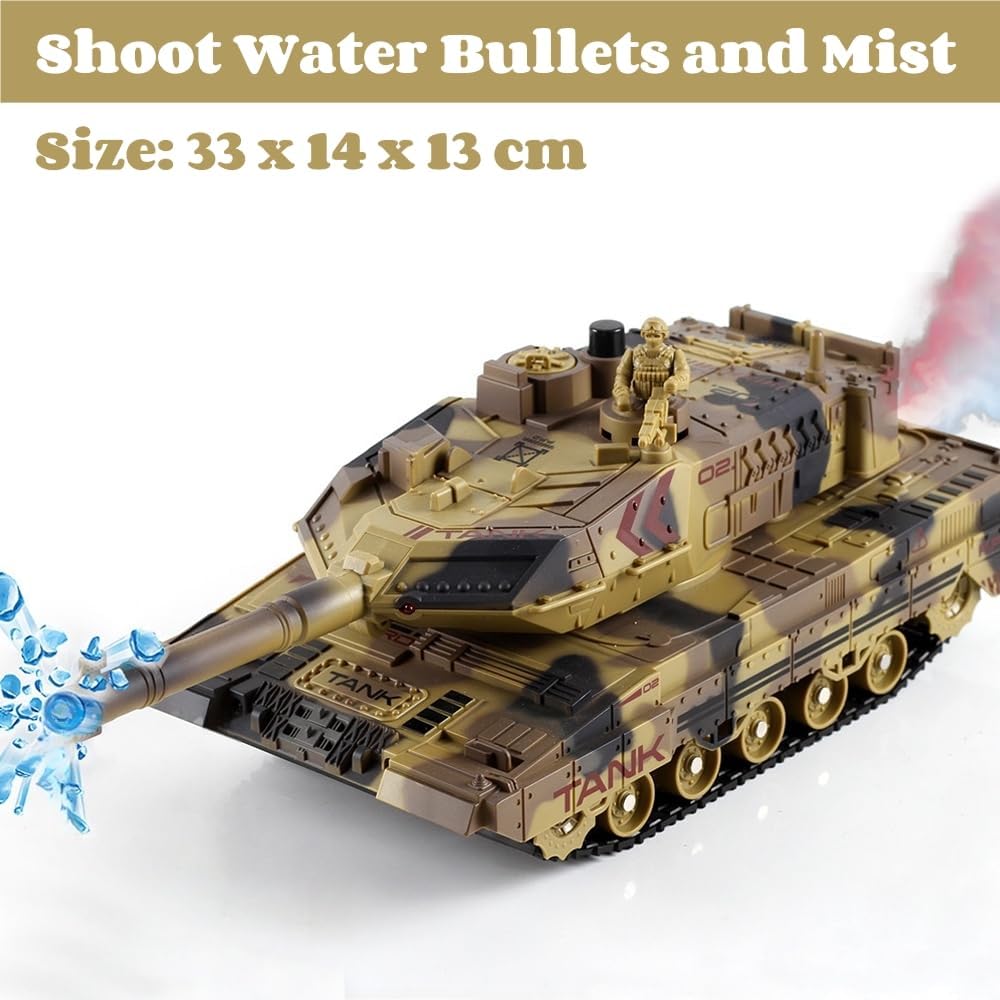 RC Tank That Shoots, 2.4GHz Military Vehicles Model with 360°Rotating Turret, Auto Demo, Sound & Smoke & Light, Remote Control Army Tank for Teen Adult