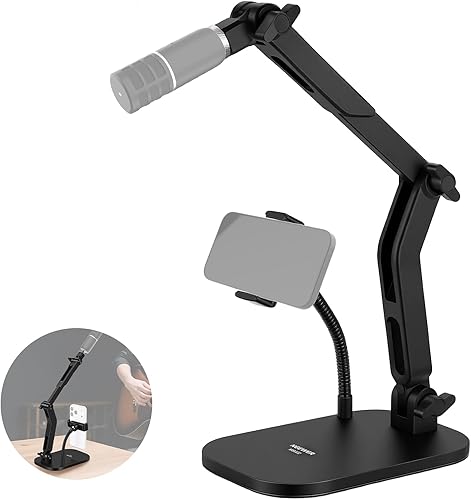 Miniatura 11 de NEEWER Soporte para micrófono, soporte de micrófono amortiguado de perfil bajo, soporte de escritorio con brazo de pluma con cabezal de bola y