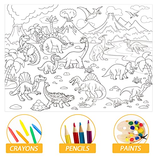 Image of Dinosaur Giant Coloring Poster for Kids Large Coloring Tablecloth Drawing Roll Paper Books Sheets Page Huge Table Cover Art Crafts for Wall Classroom Home Gift Birthday Party Supplies Decoration