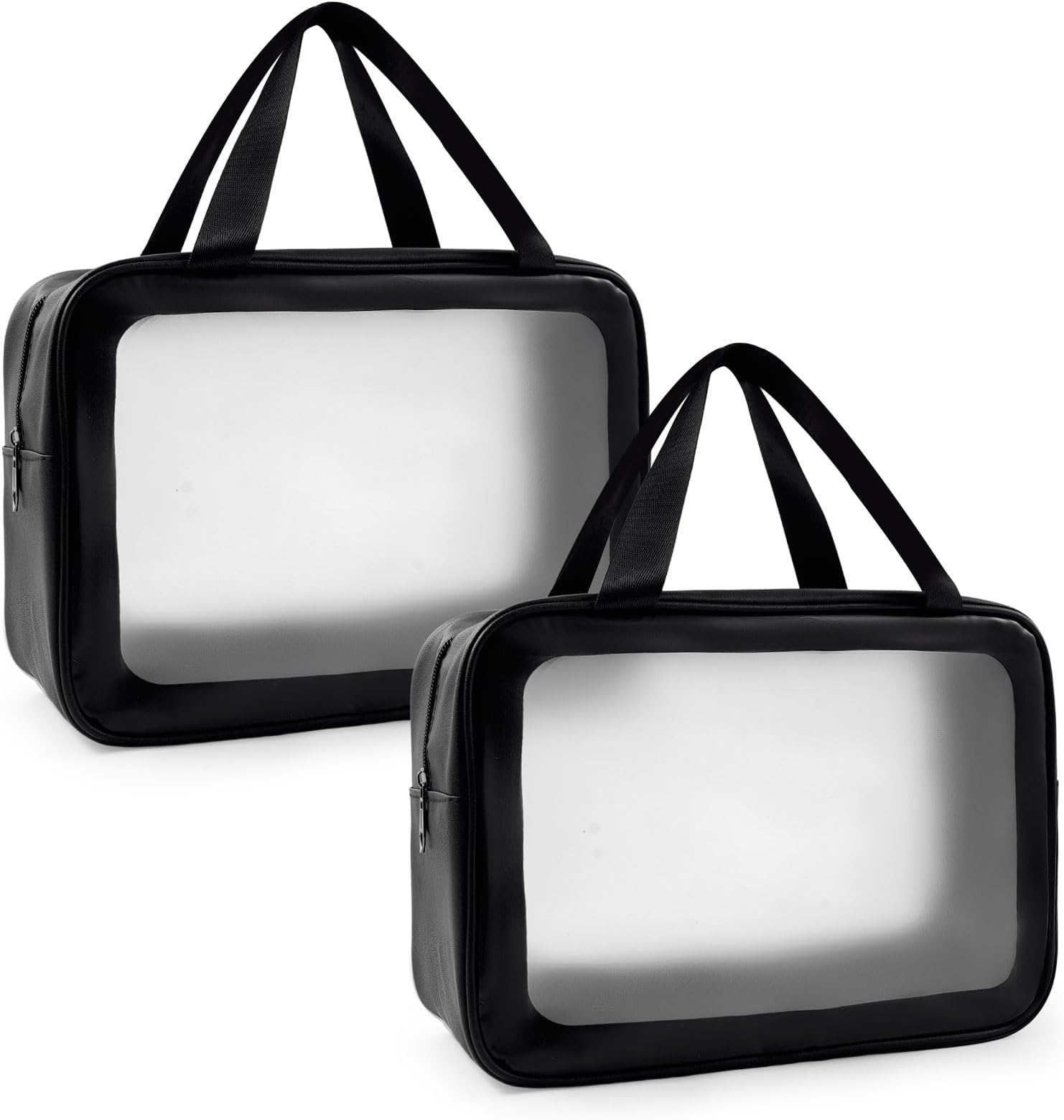 Clear Toiletry Bag 2 Pack Waterproof Travel Makeup Cosmetic Bag Large Capacity PVC Wash Bags with Handles for Women Men Holiday Black