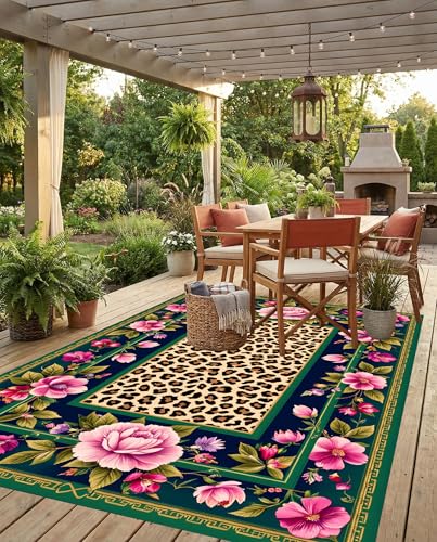 Tapete decorativo floral 5x8 para interior y exterior