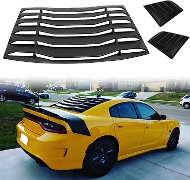 Rear + Side Window Louver, Compatible with 2011-2023 Dodge Charger, ABS Black V2 Style Window Windshield Sun Shade Cover Vent Set