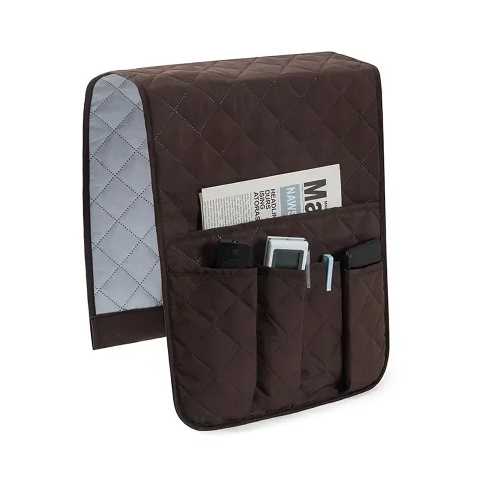 BDFJEDS Couch Armrest Organizer Sofa Armrest Organizer With 5 Pockets And Cup Holder Tray Couch Armchair Hanging Storage Bag For TV Remote Control Cellphone(Coffee)