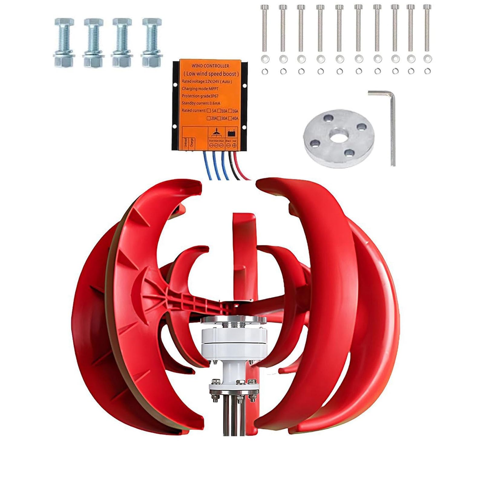 Aerogenerador para Corriente Casa 500W 300W 100W, 48V 24V 12V Generador Linterna con Controlador, Inicio 2m/s, Compacto para Camper Yacht, Motor Trifásico Silencioso(12V,300W)
