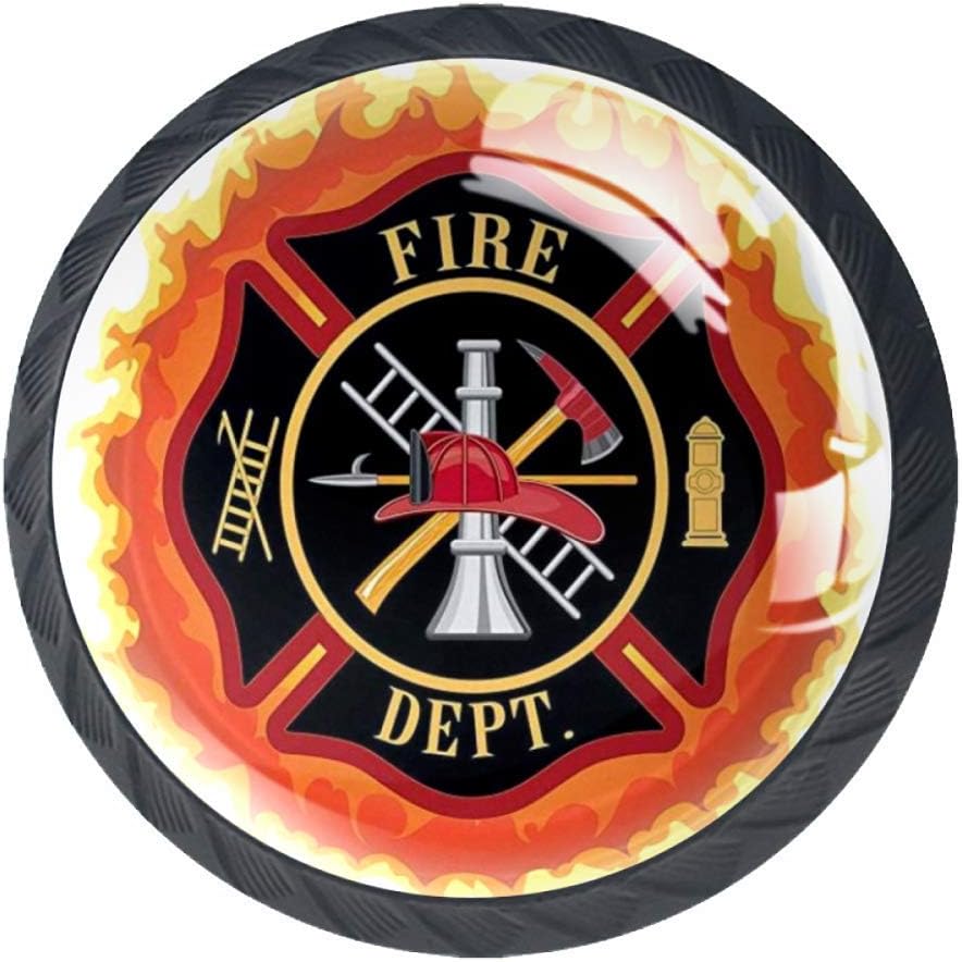 4pcs Drawer Knob Pull Handle Fire Department with Ladder Public Service Essential Tools of Firefighters Pulls Cupboard Knobs with Screws for Home Office Dresser Furniture Wardrobe Handles 35mm
