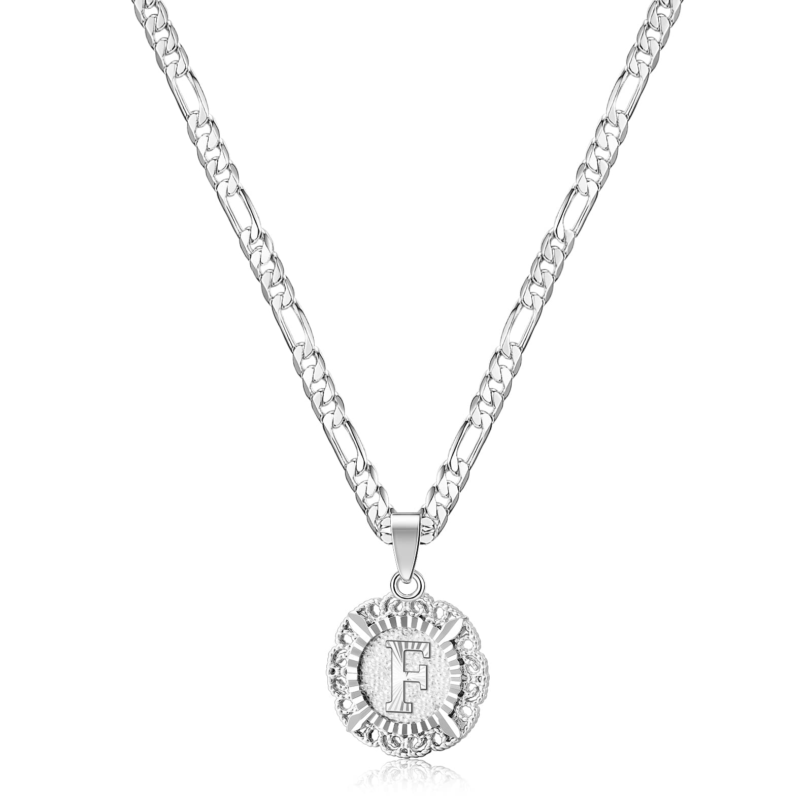 KissYanInitial Necklaces for Women, 14K Gold Plated Round Letter Pendant Capital Monogram Necklace Alphabets from A-Z Figaro Chain Jewelry